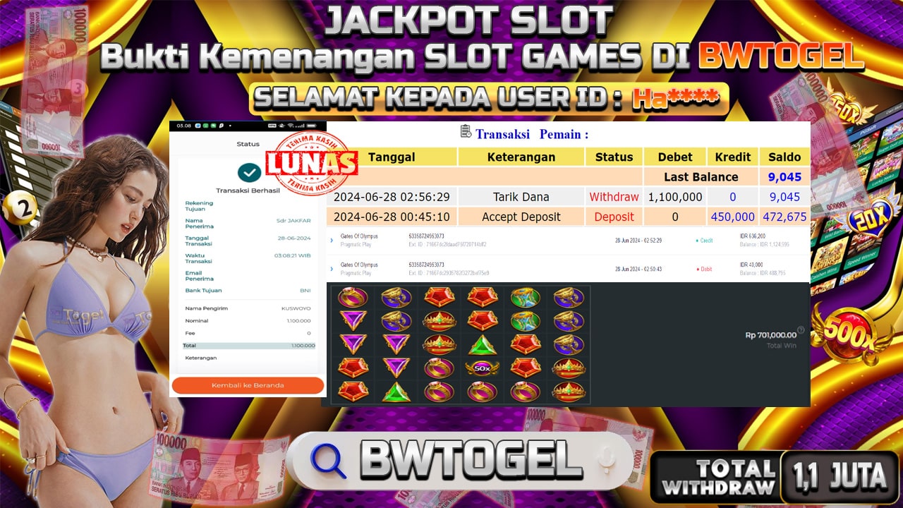 BUKTI JACKPOT SLOT GATES OF OLYMPUS TERPERCAYA DI INDONESIA TGL 28-06-2024