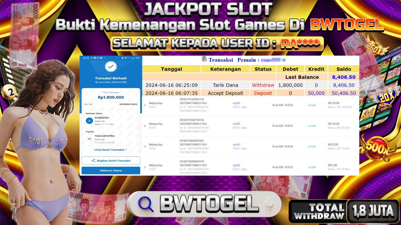 BUKTI JACKPOT SLOT MAHJONG WAYS TERPERCAYA DI INDONESIA TGL 16-06-2024