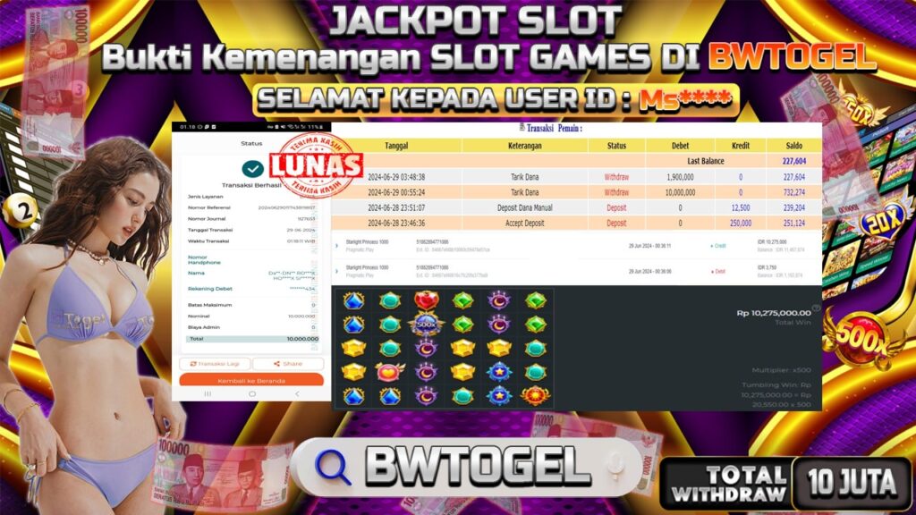 BUKTI JACKPOT SLOT STARLIGHT PRINCESS 1000 TERPERCAYA DI INDONESIA TGL 29-06-2024