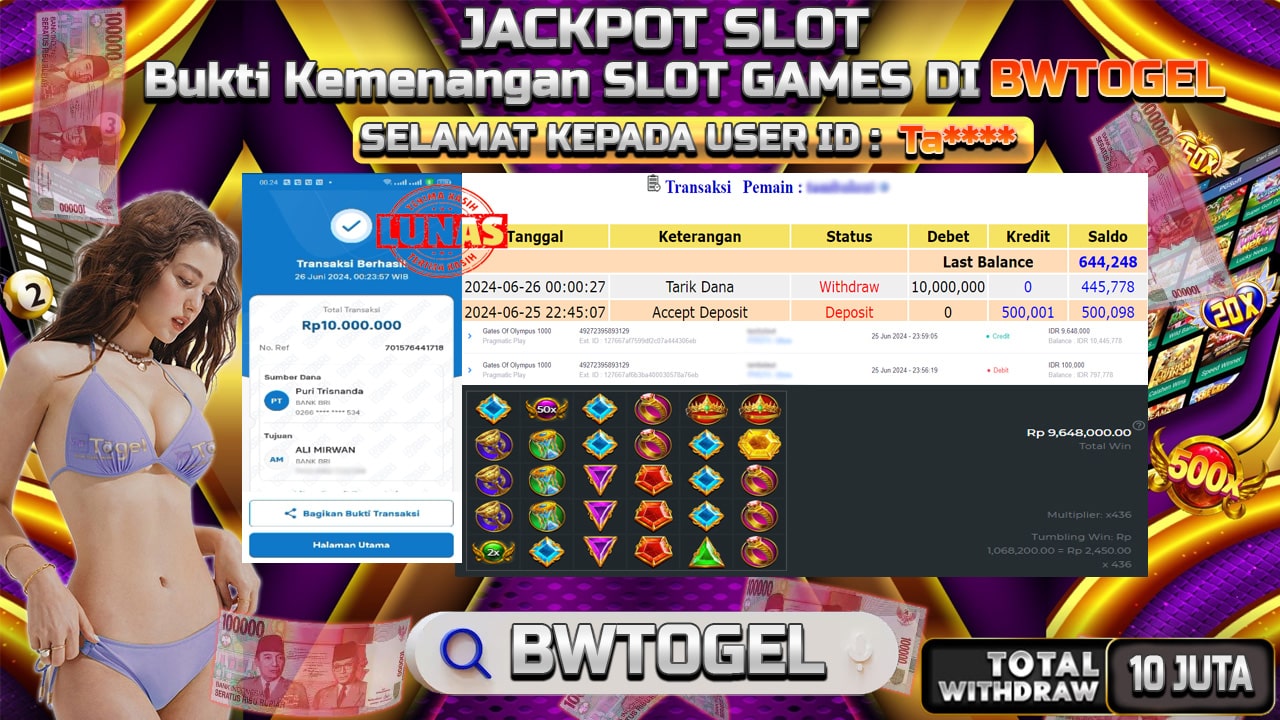 BUKTI JACKPOT SLOT GATES OF OLYMPUS 1000 TERPERCAYA DI INDONESIA TGL 26-06-2024