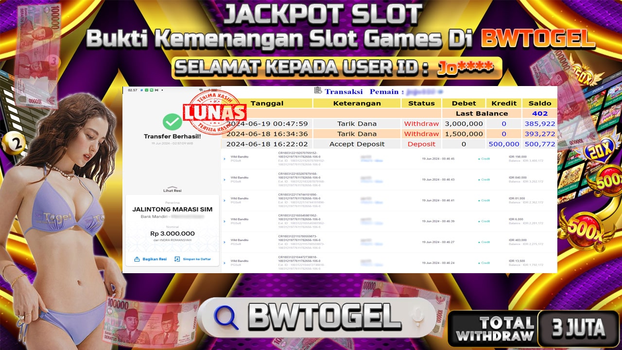 BUKTI JACKPOT SLOT WILD BANDITO TERPERCAYA DI INDONESIA TGL 19-06-2024