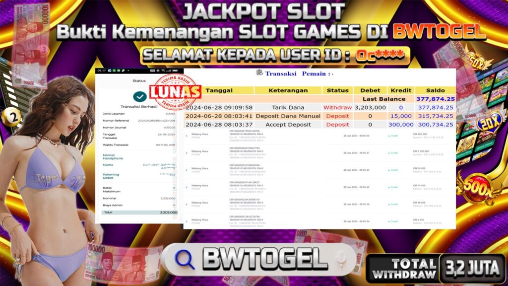 BUKTI JACKPOT SLOT MAHJONG WAYS TERPERCAYA DI INDONESIA TGL 28-06-2024