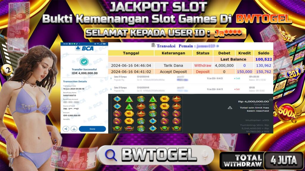 BUKTI JACKPOT SLOT GATES OF OLYMPUS TERPERCAYA DI INDONESIA TGL 16-06-2024