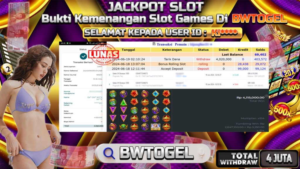 BUKTI JACKPOT SLOT GATES OF OLYPUS 1000 TERPERCAYA DI INDONESIA TGL 19-06-2024