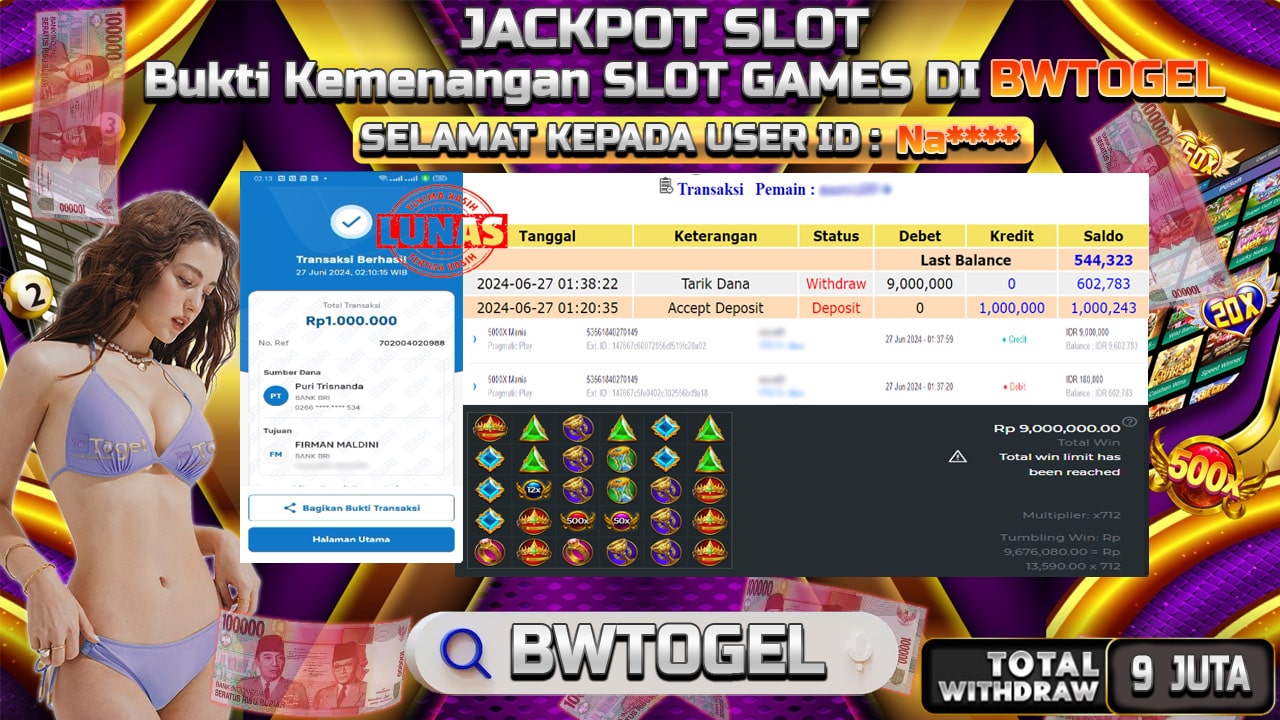 BUKTI JACKPOT SLOT 5000X MANIA TERPERCAYA DI INDONESIA TGL 27-06-2024