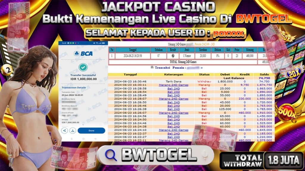 BUKTI JACKPOT LIVE CASINO 24D GAMES TERPERCAYA DI INDONESIA TGL 23-06-2024