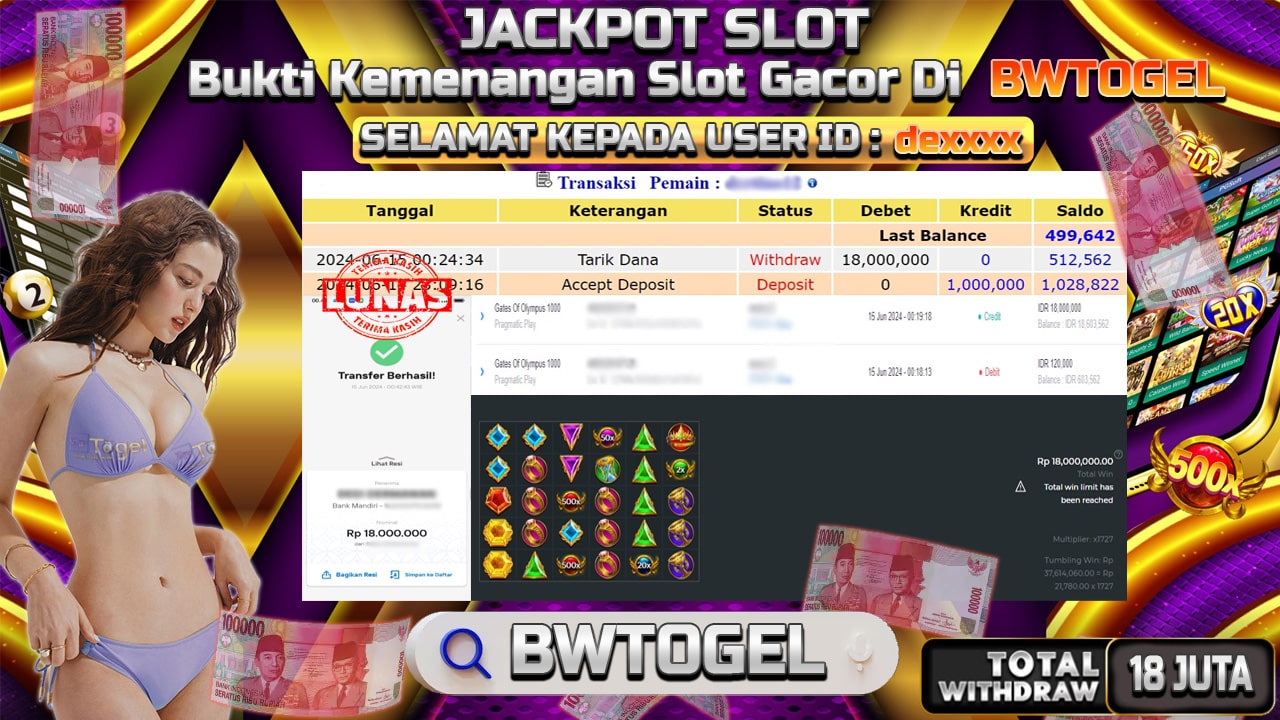 BUKTI JACKPOT SLOT GATES OF OLYMPUS 1000 TERPERCAYA DI INDONESIA TGL 15-06-2024