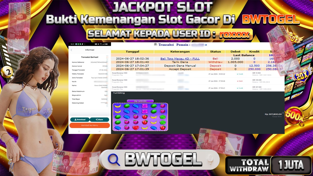 BUKTI JACKPOT SLOT SWEET BONANZA 1000 TERPERCAYA DI INDONESIA TGL 27-06-2024