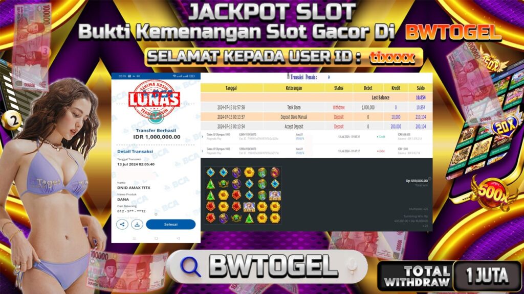 BUKTI JACKPOT SLOT GATES OF OLYMPUS 1000 TERPERCAYA DI INDONESIA TGL 13-07-2024