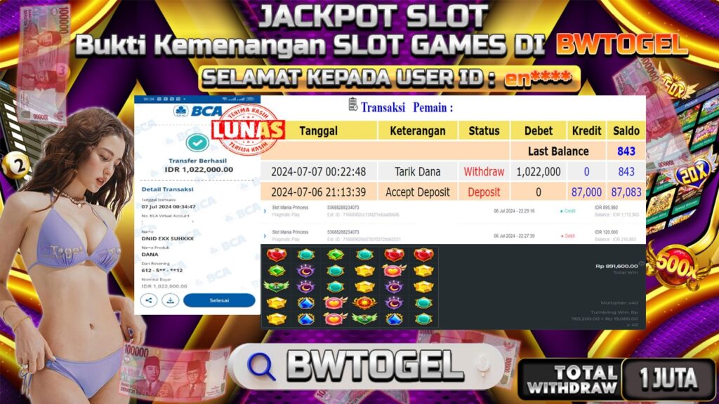 BUKTI JACKPOT SLOT MANIA PRINCESS TERPERCAYA DI INDONESIA TGL 07-07-2024