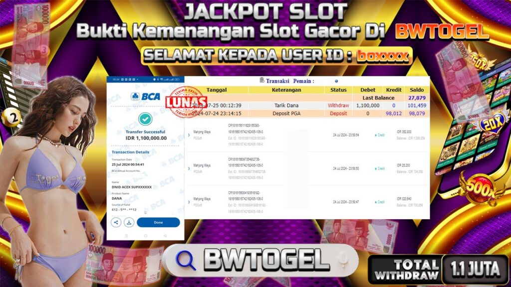 BUKTI JACKPOT SLOT MAHJONG WAYS TERPERCAYA DI INDONESIA TGL 25-07-2024