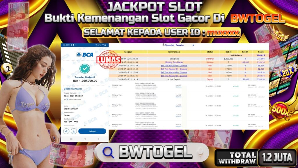 BUKTI JACKPOT SLOT MAHJONG WAYS TERPERCAYA DI INDONESIA TGL 16-07-2024