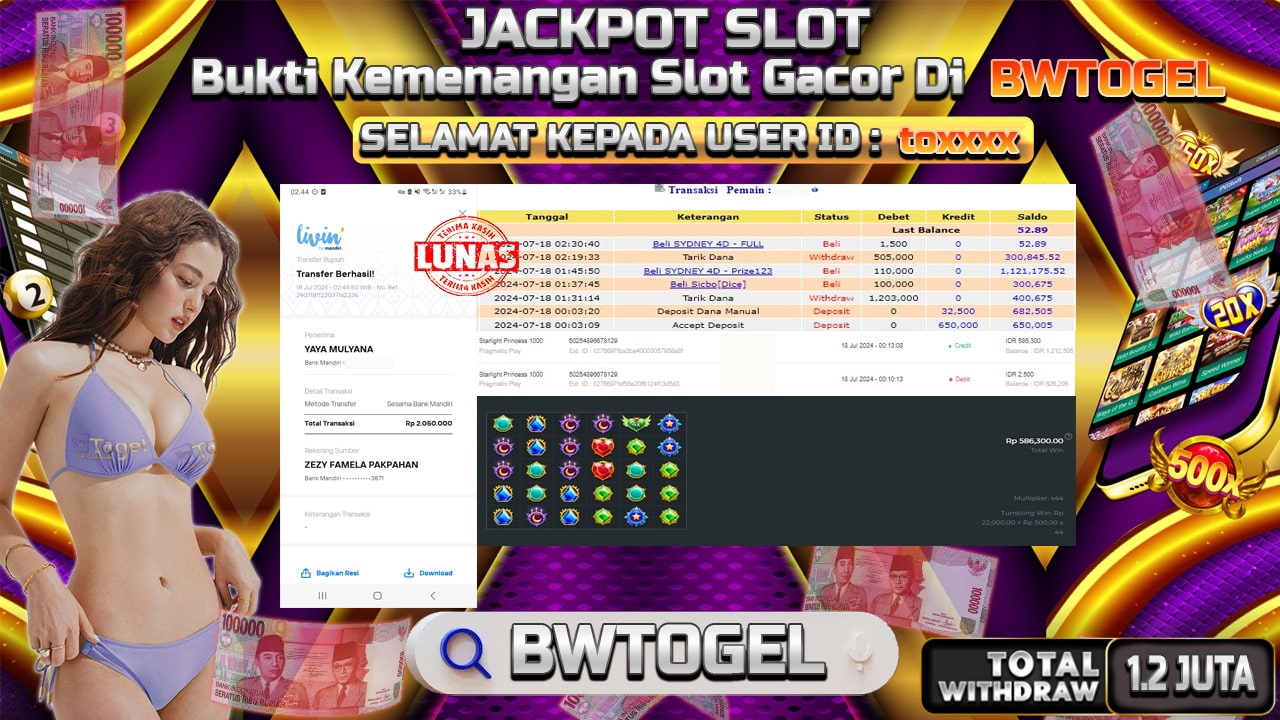 BUKTI JACKPOT SLOT STARLIGHT PRINCESS 1000 TERPERCAYA DI INDONESIA TGL 18-07-2024