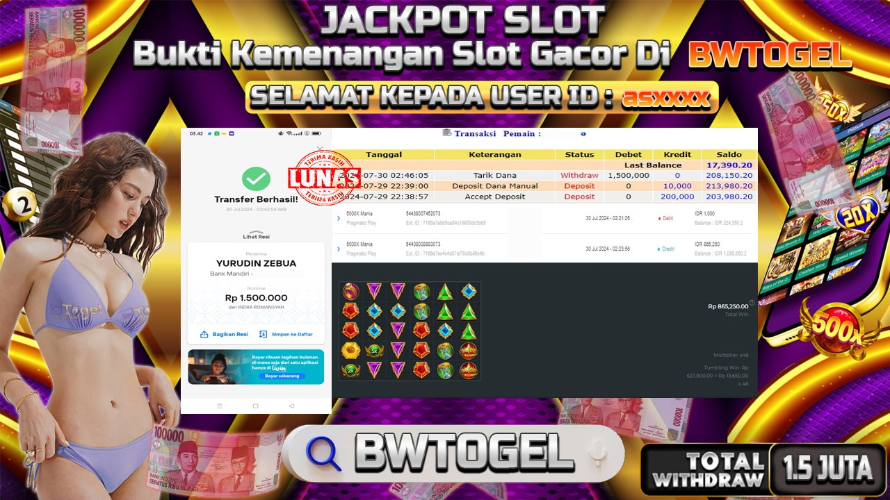 BUKTI JACKPOT SLOT 5000X MANIA TERPERCAYA DI INDONESIA TGL 30-07-2024