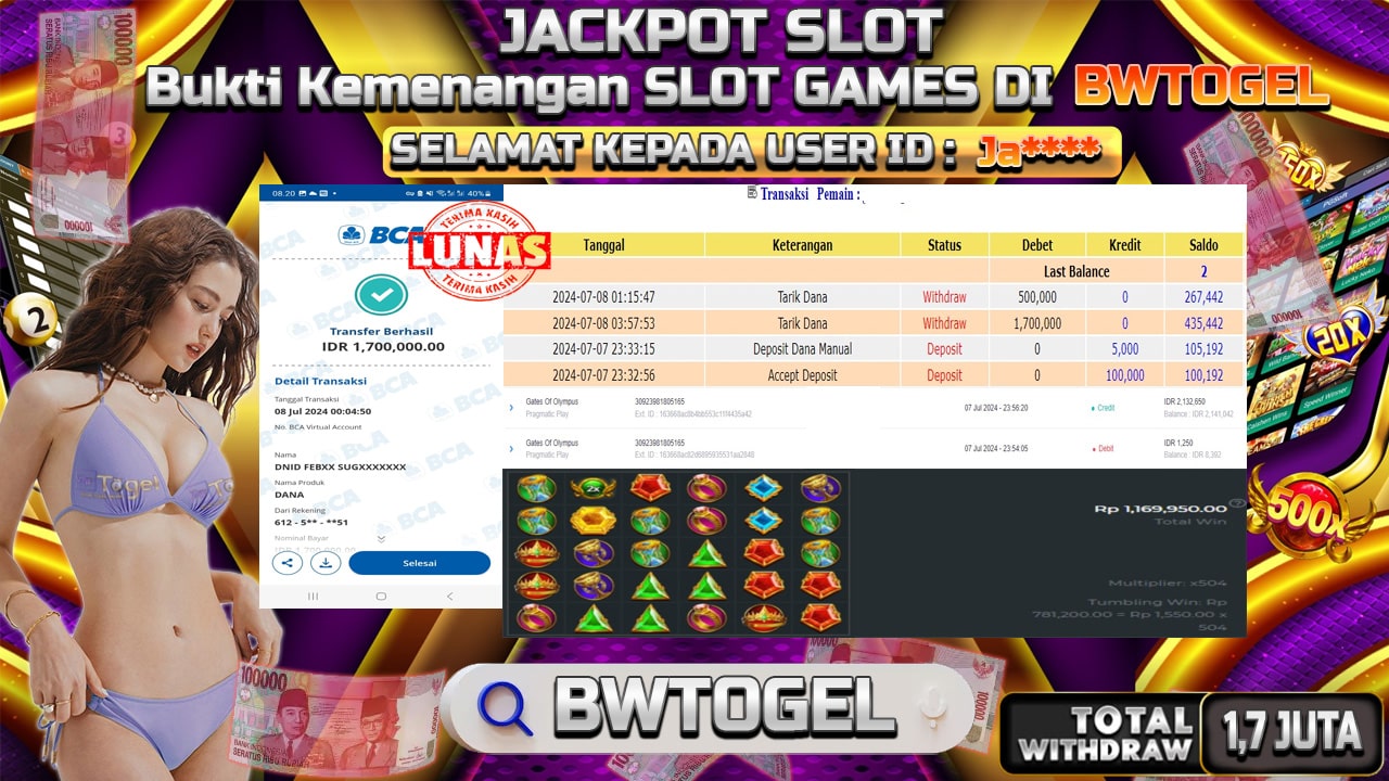 BUKTI JACKPOT SLOT GATES OF OLYMPUS TERPERCAYA DI INDONESIA TGL 08-07-2024