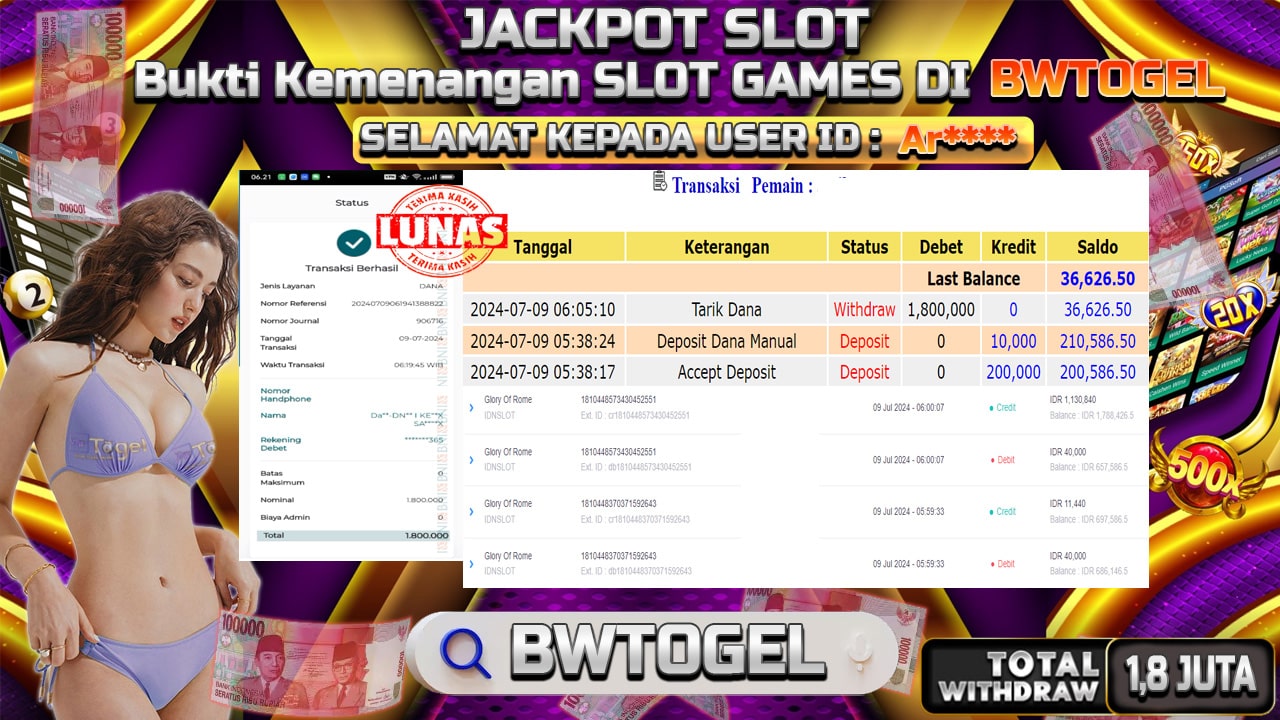 BUKTI JACKPOT SLOT GLORY OF ROME TERPERCAYA DI INDONESIA TGL 09-07-2024