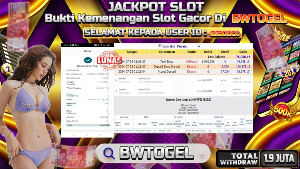 BUKTI JACKPOT SLOT SPACEMAN TERPERCAYA DI INDONESIA TGL 24-07-2024