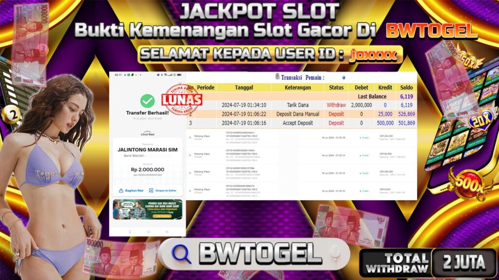 BUKTI JACKPOT SLOT MAHJONG WAYS TERPERCAYA DI INDONESIA TGL 19-07-2024