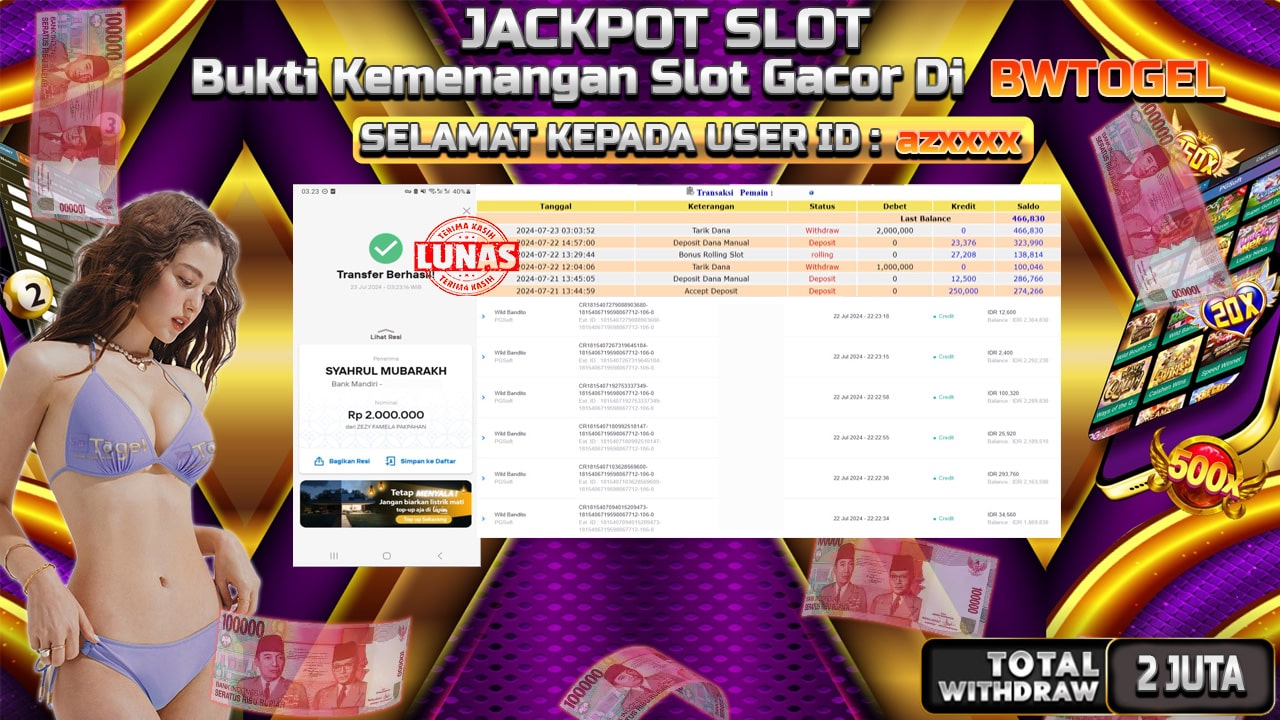 BUKTI JACKPOT SLOT WILD BANDITO TERPERCAYA DI INDONESIA TGL 23-07-2024