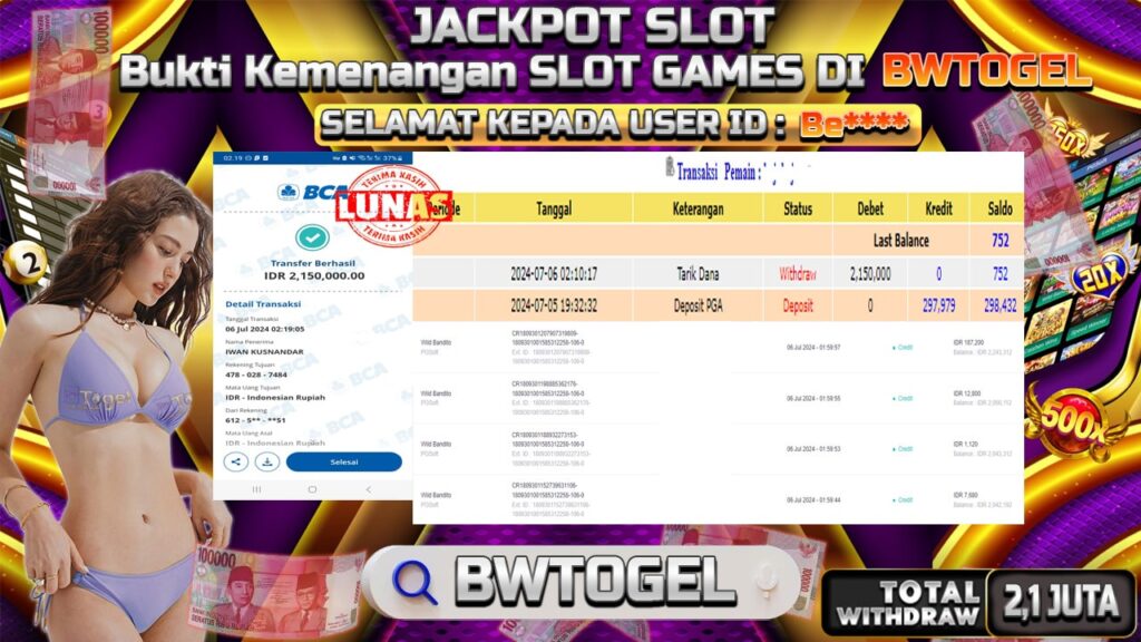 BUKTI JACKPOT SLOT WILD BANDITO TERPERCAYA DI INDONESIA TGL 06-07-2024