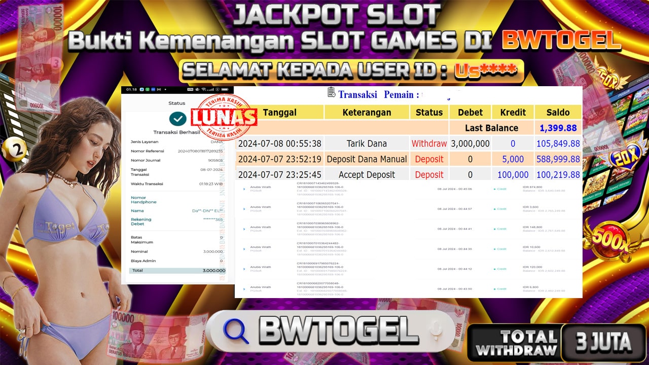 BUKTI JACKPOT SLOT ANUBIS WRATH TERPERCAYA DI INDONESIA TGL 08-07-2024