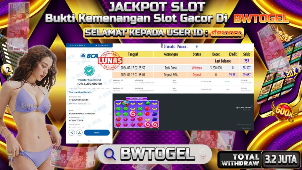 BUKTI JACKPOT SLOT SWEET BONANZA 1000 TERPERCAYA DI INDONESIA TGL 17-07-2024