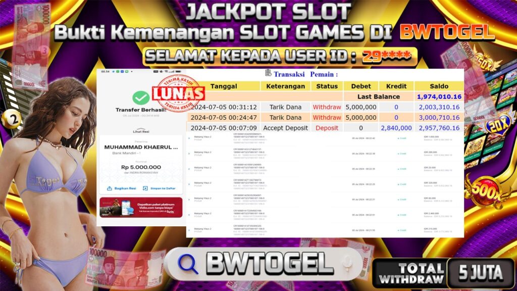 BUKTI JACKPOT SLOT MAHJONG WAYS 2 TERPERCAYA DI INDONESIA TGL 05-07-2024