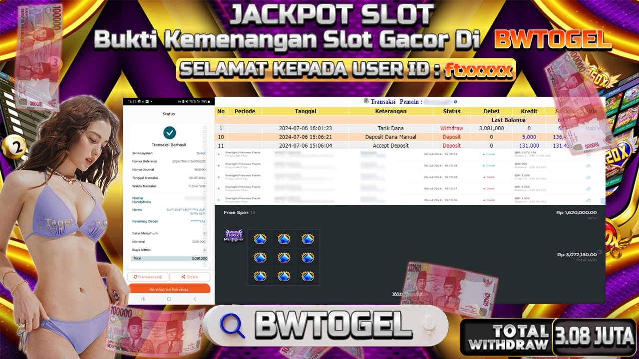 BUKTI JACKPOT SLOT PRINCESS PACHI TERPERCAYA DI INDONESIA TGL 06-07-2024