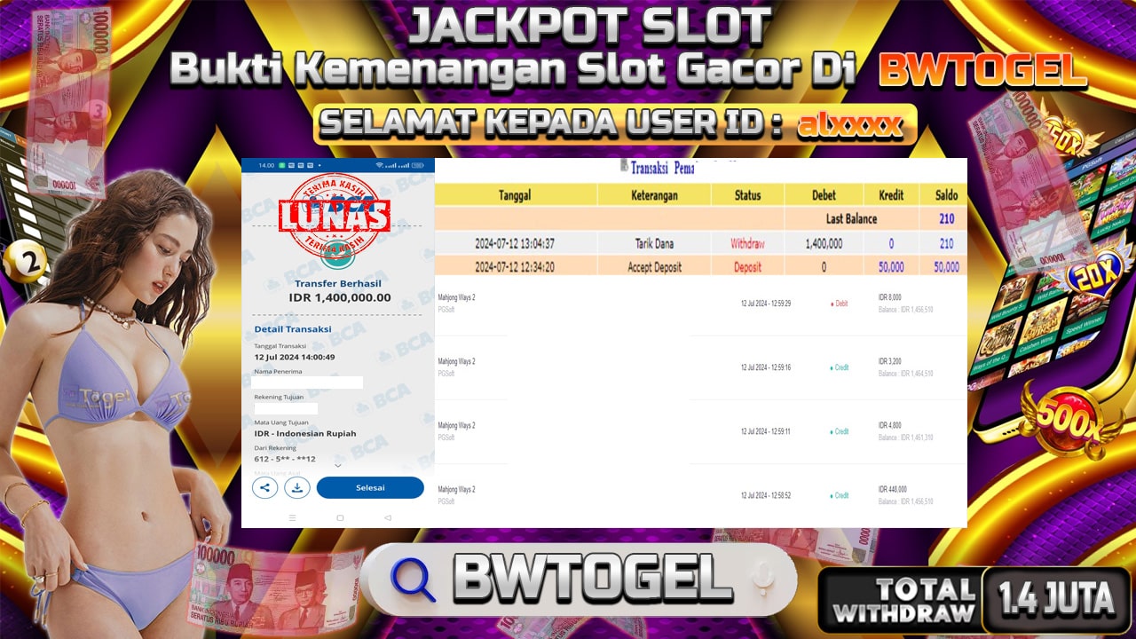 BUKTI JACKPOT SLOT MAHJONG WAYS 2 TERPERCAYA DI INDONESIA TGL 12-07-2024