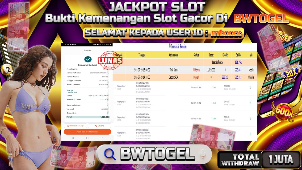 BUKTI JACKPOT SLOT MAHJONG WAYS 2 TERPERCAYA DI INDONESIA TGL 20-07-2024