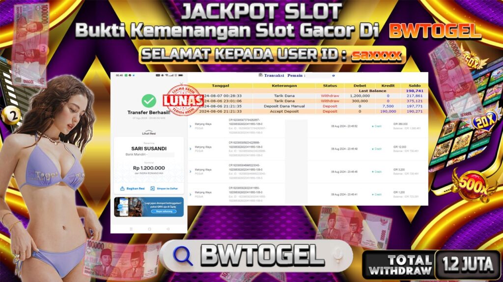 BUKTI JACKPOT SLOT MAHJONG WAYS TERPERCAYA DI INDONESIA TGL 07-08-2024