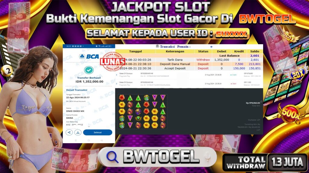 BUKTI JACKPOT SLOT GATES OF OLYMPUS TERPERCAYA DI INDONESIA TGL 22-08-2024