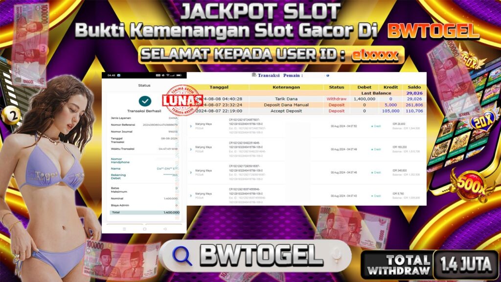 BUKTI JACKPOT SLOT MAHJONG WAYS TERPERCAYA DI INDONESIA TGL 08-08-2024