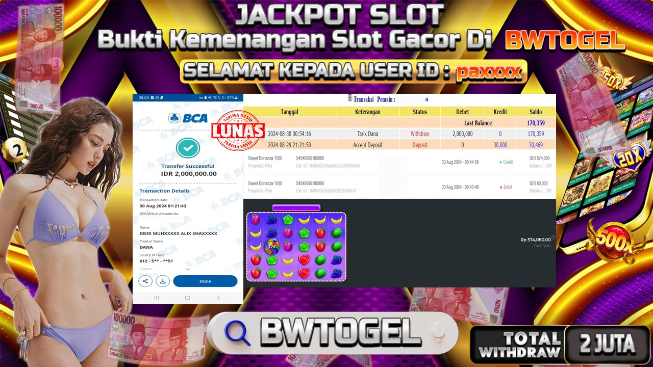 BUKTI JACKPOT SLOT SWEET BONANZA 1000 TERPERCAYA DI INDONESIA TGL 30-08-2024