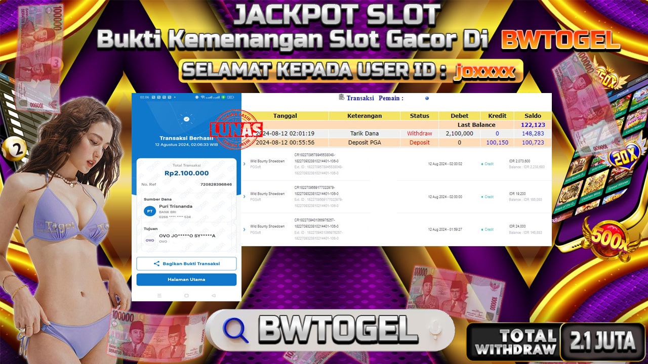 BUKTI JACKPOT SLOT WILD BOUNTY SHOWDOWN TERPERCAYA DI INDONESIA TGL 12-08-2024