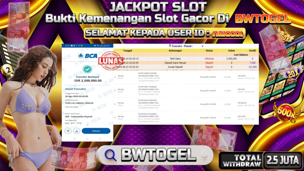 BUKTI JACKPOT SLOT WILD APE TERPERCAYA DI INDONESIA TGL 24-08-2024