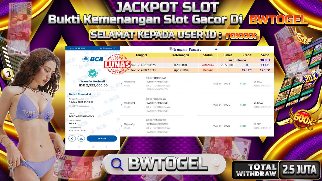 BUKTI JACKPOT SLOT MAHJONG WAYS TERPERCAYA DI INDONESIA TGL 14-08-2024