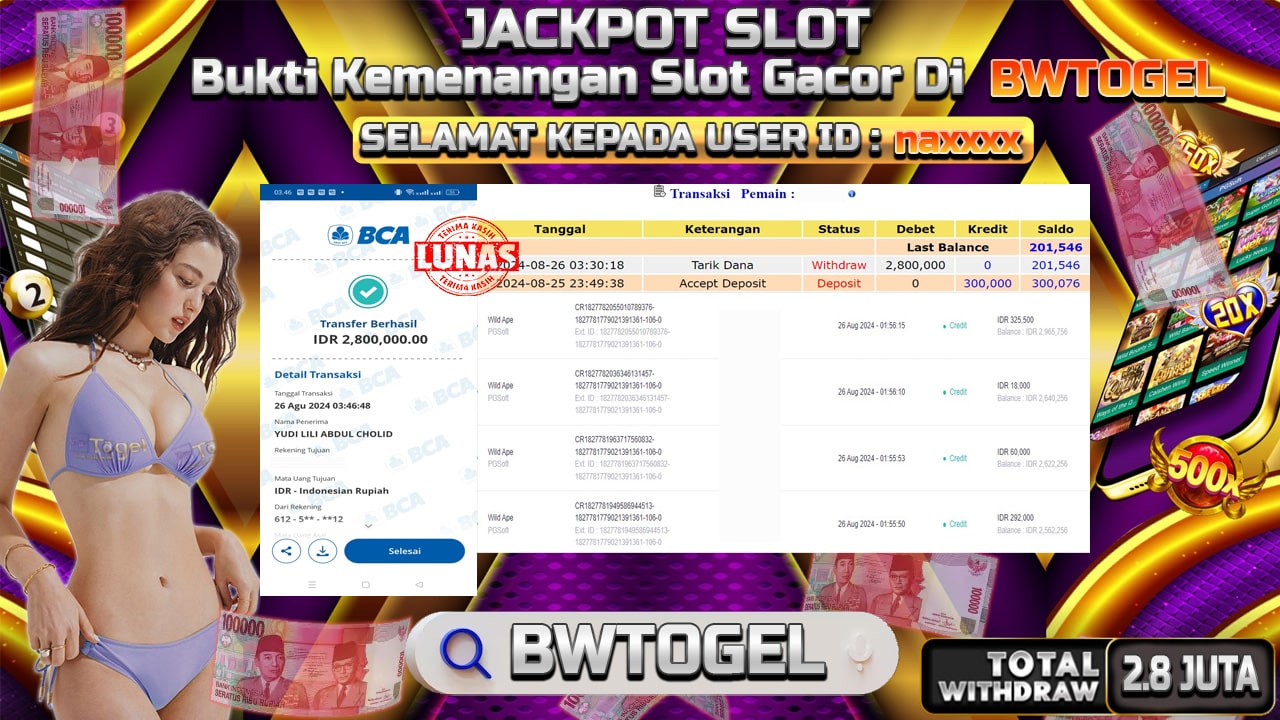 BUKTI JACKPOT SLOT WILD APE TERPERCAYA DI INDONESIA TGL 26-08-2024