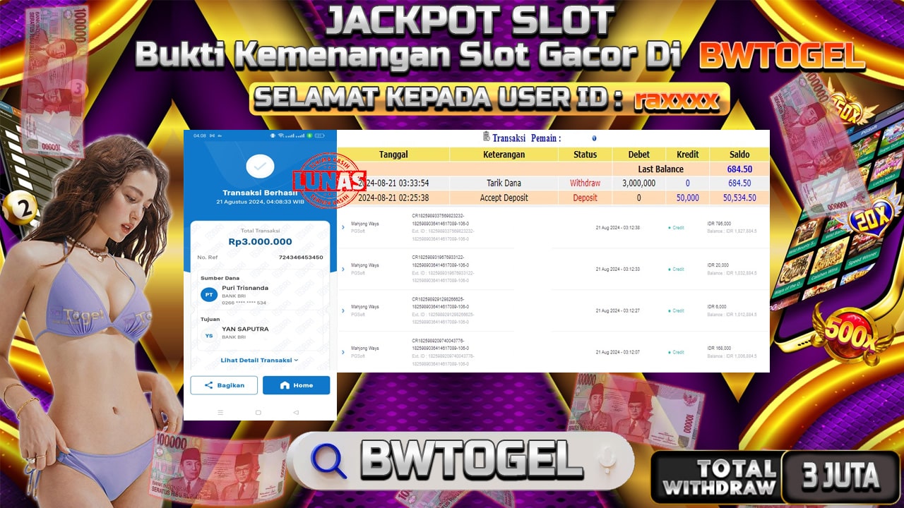 BUKTI JACKPOT SLOT MAHJONG WAYS TERPERCAYA DI INDONESIA TGL 21-08-2024