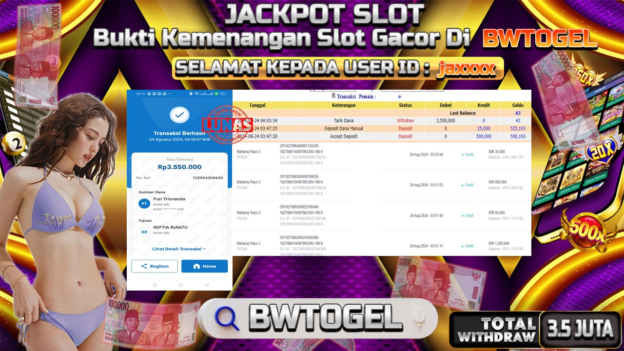 BUKTI JACKPOT SLOT MAHJONG WAYS 2 TERPERCAYA DI INDONESIA TGL 24-08-2024