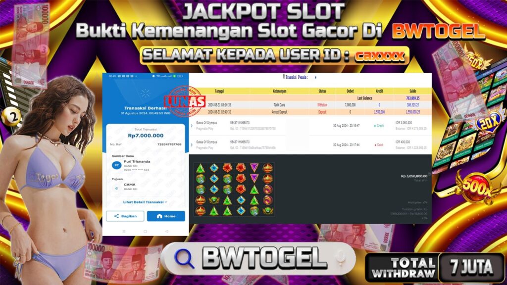 BUKTI JACKPOT SLOT GATES OF OLYMPUS TERPERCAYA DI INDONESIA TGL 31-08-2024