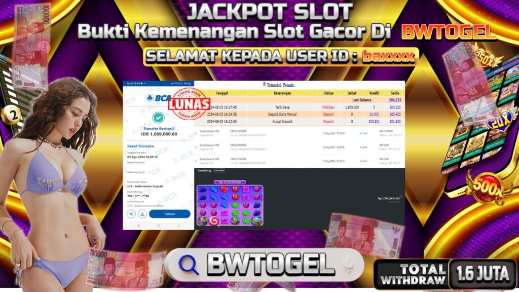 BUKTI JACKPOT SLOT SWEET BONANZA 1000 TERPERCAYA DI INDONESIA TGL 03-08-2024