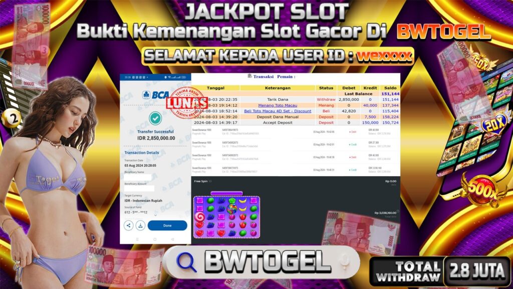 BUKTI JACKPOT SLOT SWEET BONANZA 1000 TERPERCAYA DI INDONESIA TGL 03-08-2024