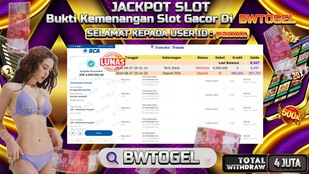 BUKTI JACKPOT SLOT MAHJONG WAYS 2 TERPERCAYA DI INDONESIA TGL 07-08-2024