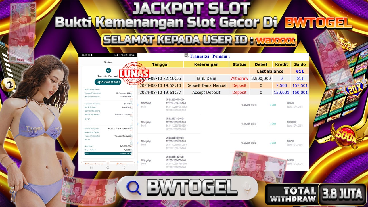 BUKTI JACKPOT SLOT MAHJONG WAYS  TERPERCAYA DI INDONESIA TGL 10-08-2024