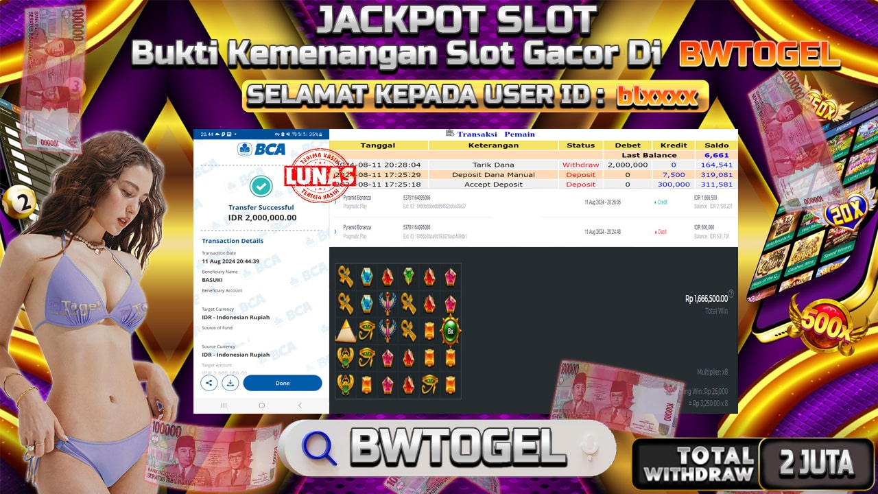 BUKTI JACKPOT SLOT PYRAMID BONANZA TERPERCAYA DI INDONESIA TGL 11-08-2024