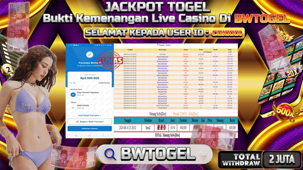 BUKTI JACKPOT LIVE CASINO SICBO TERPERCAYA DI INDONESIA TGL 14-08-2024