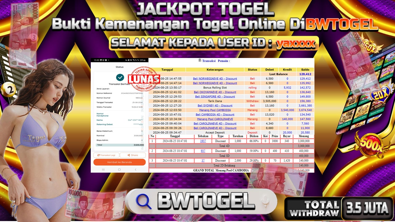 BUKTI JACKPOT TOGEL ONLINE POOL CAMBODIA TERPERCAYA DI INDONESIA TGL 25-08-2024