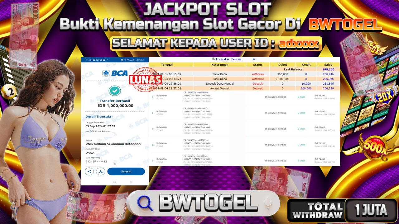 BUKTI JACKPOT SLOT BUFFALO WIN TERPERCAYA DI INDONESIA TGL 05-09-2024