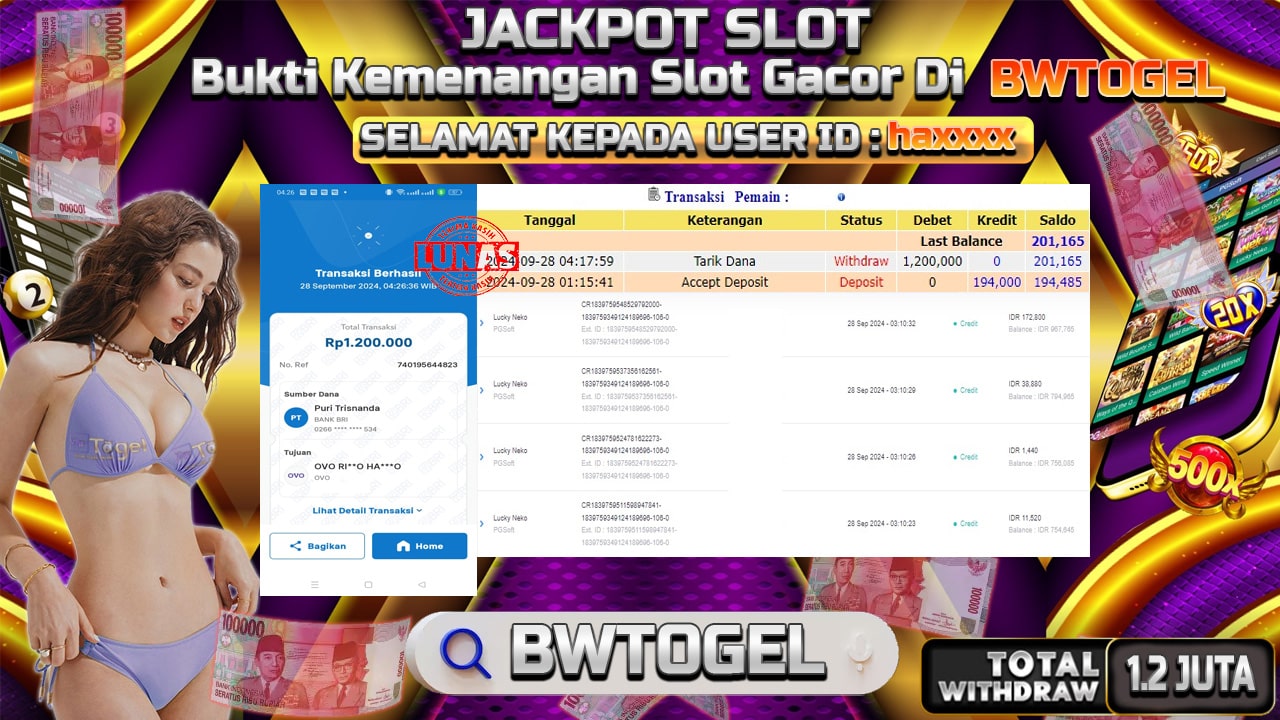 BUKTI JACKPOT SLOT LUCKY NEKO TERPERCAYA DI INDONESIA TGL 28-09-2024